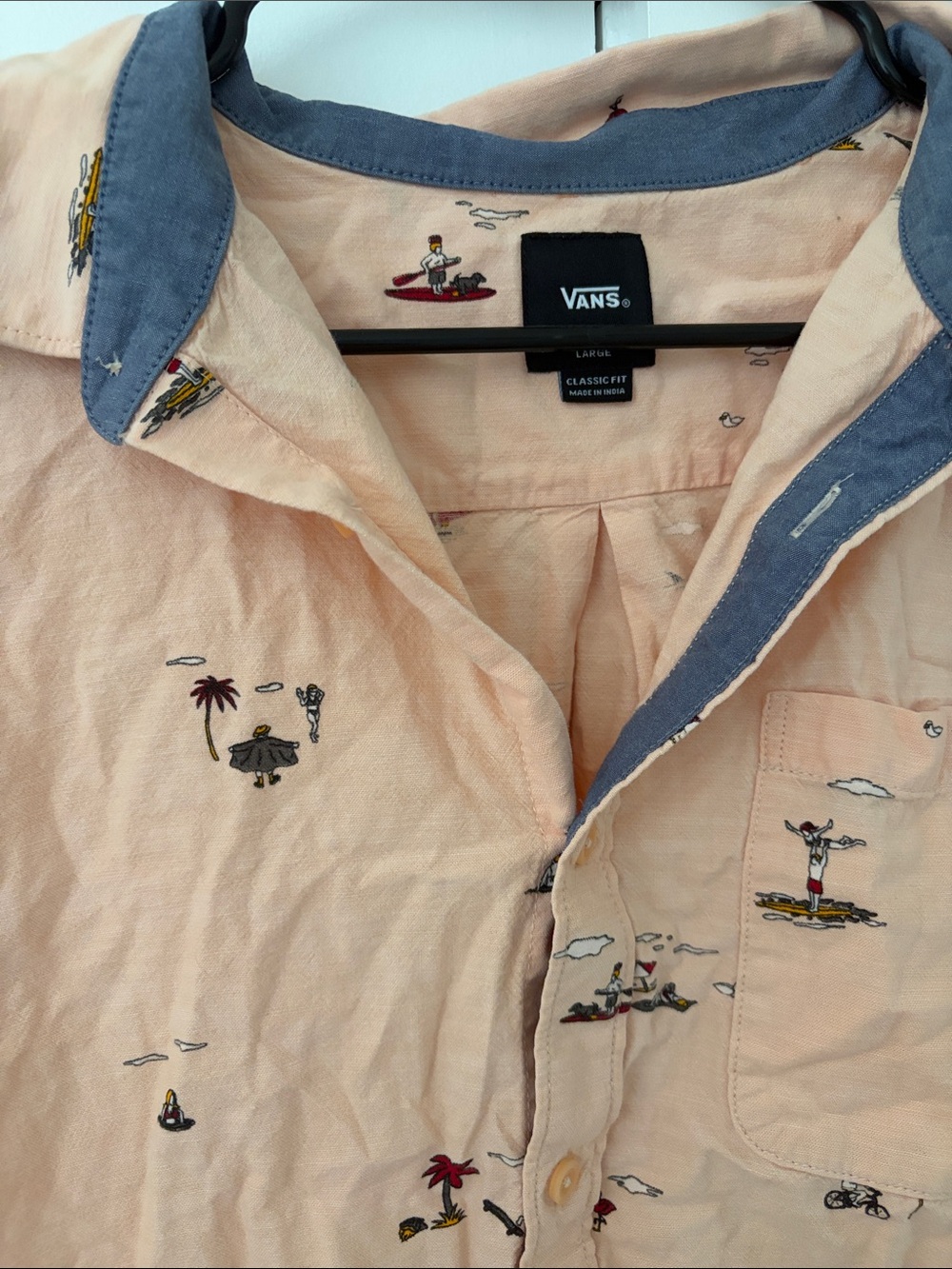 Vans Peach Short-Sleeve Printed Camp Shirt with Blue Collar